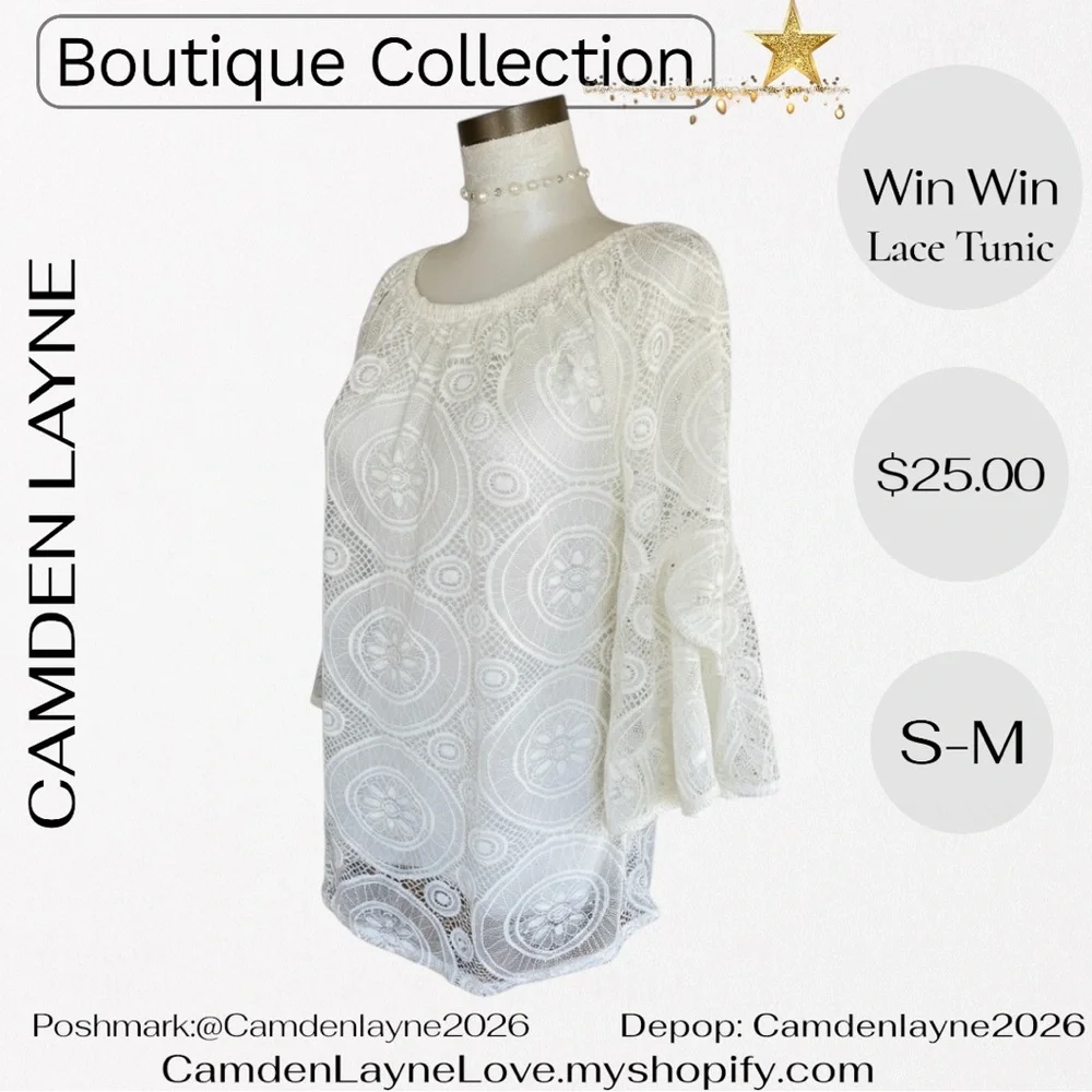 WinWin Lace Off-Shoulder Tunic Blouse - White - Picture 6 of 11